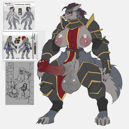 animal_genitalia animal_penis anthro armor biped breasts clothing decapitation_scar equine_genitalia equine_penis erection exposed_breasts genitals gynomorph intersex medial_ring neck_scar nude penis solo tabard text unconvincing_armor caixin_sanshijiu jaclyn_(revertigo) canid canine canis mammal wolf 1:1 english_text hi_res reference_image