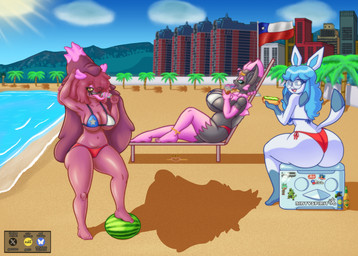 5_fingers 5_toes alcohol anthro beach beach_chair beer beverage big_breasts big_butt bikini black_body black_fur black_hair blue_body blue_eyes blue_fur blue_hair blue_sclera breasts building butt chair chile chilean_flag chilean_flag_bikini city clothing completo completo_italiano cooler dessert drinking eating energy_drink eyebrows eyelashes eyewear fangs feet female fingers food fruit fruna fur furniture gem glasses group hair hat headgear headwear holding_beverage holding_clothing holding_hat holding_headgear holding_headwear holding_object holidays hot_dog huge_breasts huge_butt ice_cream licking licking_ice_cream long_hair long_tongue looking_back lying melon mountain multicolored_body multicolored_hair nerd open_mouth pink_body pink_fur pink_hair plant purple_body purple_fur purple_hair ratatin_gaming red_eyes red_gem ring round_glasses sand sea short_stack sitting sitting_on_cooler sitting_on_object smile sticker swimwear teeth terremoto thick_thighs toes tongue tongue_out trio two-piece_swimsuit water watermelon white_body white_eyes white_fur white_sclera wide_hips witch_hat yellow_sclera afc jaidefinichon mintyspirit cerveza_cristal colo-colo fiestas_patrias_(chile) nintendo pokemon annyglaceon_(mintyspirit) malpo_(kiss_the_carrot) minty_leafeon_(mintyspirit) tula zabrina_(afc) alolan_exeggutor alolan_form eeveelution eiscue future_pokemon generation_4_pokemon generation_5_pokemon generation_7_pokemon generation_8_pokemon generation_9_pokemon ghost glaceon iron_thorns mismagius paradox_pokemon pokemon_(species) regional_form_(pokemon) spirit zorua 2025 absurd_res artist_collaboration digital_media_(artwork) hi_res watermark