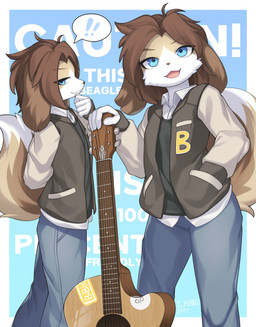 5_fingers acoustic_guitar anthro blue_eyes border bottomwear brown_hair clothed clothing collared_shirt dress_shirt fingers front_view fully_clothed fur guitar hair jacket looking_at_viewer male multiple_angles musical_instrument open_mouth pants plucked_string_instrument shirt side_view smile solo standing string_instrument tail tan_body tan_fur text tongue topwear white_border zinfyu beagle canid canine canis domestic_dog hunting_dog mammal scent_hound 2024 absurd_res english_text hi_res