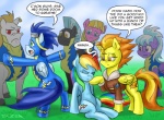 blue_body blue_feathers blue_fur bulk_biceps_(mlp) comic dialogue english_text equid equine feathered_wings feathers female feral friendship_is_magic fur group hair hasbro male mammal multicolored_hair my_little_pony mythological_creature mythological_equine mythology pegasus pluckyninja rainbow_dash_(mlp) rainbow_hair soarin_(mlp) spitfire_(mlp) text wings wonderbolts_(mlp)