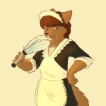 ambiguous_gender anthro brown_eyes brown_hair cleaning_tool clothing feather_duster female hair looking_at_viewer maid_uniform solo tail uniform starfighter freefall_(webcomic) florence_ambrose bowman's_wolf canid canine canis mammal red_wolf wolf 1:1