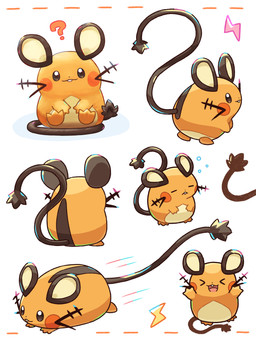 ambiguous_gender brown_eyes buckteeth eyes_closed feral happy lightning_bolt looking_at_viewer motion_lines open_mouth orange_body question_mark simple_background sitting solo tail teeth tongue whiskers nekogyo122 nintendo pokemon dedenne generation_6_pokemon mammal murid pokemon_(species) rodent 2024 3:4 absurd_res hi_res