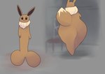 ambiguous_gender anthro big_butt biped brown_body brown_eyes butt front_view penis_shape phallic rear_view simple_background solo thick_thighs boke_(artist) nintendo pokemon vinesauce eevee generation_1_pokemon penis_creature pokemon_(species) lol_comments