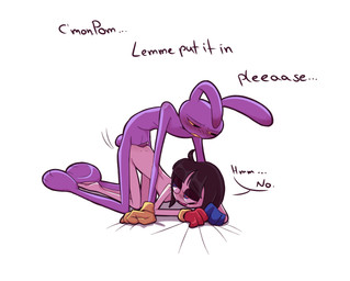 blush bodily_fluids clothing cum dialogue feet female genital_fluids gloves handwear hot_dogging leaking_precum male male/female nude nude_female nude_male precum purple_body sex tail tail_motion tailwag text screaming_alice glitch_productions the_amazing_digital_circus jax_(tadc) pomni_(tadc) humanoid lagomorph leporid mammal rabbit absurd_res english_text hi_res