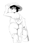 anthro big_butt bikini bikini_bottom bikini_thong bikini_top butt clothing ear_piercing ear_ring facial_hair handbag hat headgear headwear male piercing ring_piercing sideburns solo swimwear tail two-piece_swimsuit jordo_(artist) jerry_(jordo) chimera 3:4 hi_res monochrome