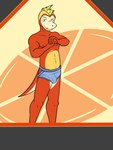 3:4 abstract_background anthro anthrofied briefs briefs_only bulge clothed clothing fuecoco fuze generation_9_pokemon hi_res male navel nintendo nipples pokemon pokemon_(species) pokemorph solo topless underwear underwear_only