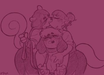 anthro bottomwear bound clothed clothing collar cuckold cuff_(restraint) female female/female group hair hair_bun hand_on_another's_chest handcuffs holding_leash holding_object humanoid_hands kissing leash leashed_collar male metal_cuffs one_eye_closed restraints skirt standing submissive submissive_male tail tied_hair topless topless_anthro topless_male trio wearing_collar arllanaeats animal_crossing nintendo digby_(animal_crossing) lottie_(animal_crossing) canid canine canis domestic_dog mammal mustelid otter river_otter rodent sciurid shih_tzu toy_dog tree_squirrel 2026 digital_drawing_(artwork) digital_media_(artwork) english_description hi_res