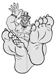 5_toes abs anthro claws feet foot_fetish foot_focus humanoid_feet looking_at_viewer male muscular muscular_male nipples nude plantigrade soles solo toe_claws toes y40ifan five_nights_at_freddy's five_nights_at_freddy's:_security_breach scottgames steel_wool_studios glamrock_freddy bear mammal absurd_res hi_res monochrome