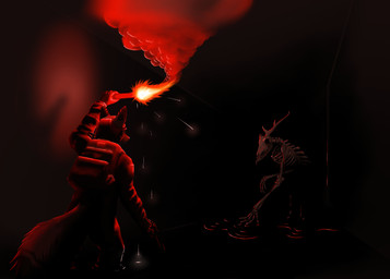 ambiguous_gender anthro armor backpack bone clothed clothing darkness detailed_background duo firelight flare_(object) gun handgun headgear helmet holding_gun holding_handgun holding_object holding_pistol holding_ranged_weapon holding_weapon inside light liquid looking_at_another partially_submerged pistol pose ranged_weapon red_light skeleton smoke sparks tunnel underground walking weapon wipfenfels project_silverfish animated_skeleton canid canine cervine deer fox mammal undead 2025 hi_res lighting shaded