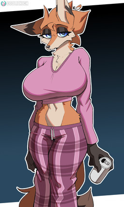 anthro big_breasts biped bottomwear breasts claws clothed clothed_anthro clothed_female clothing countershade_torso countershading female fingers fully_clothed fully_clothed_anthro fully_clothed_female fur hair huge_breasts looking_at_viewer navel simple_background solo standing tail topwear cooliehigh ginger_(cooliehigh) canid canine fox mammal 2026 absurd_res digital_drawing_(artwork) digital_media_(artwork) hi_res