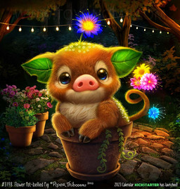 ambiguous_gender blue_eyes brown_body brown_fur feral flower fur green_body leaf leaf_ears looking_at_viewer night pink_body plant plant_pot smile solo string_lights tan_body tan_fur text tree piper_thibodeau domestic_pig elemental_creature flora_fauna mammal suid suine sus_(pig) 2022 digital_media_(artwork) digital_painting_(artwork) english_text painting_(artwork)