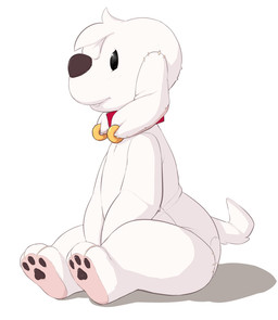 anthro black_eyes black_nose black_pawpads closed_smile collar collar_only ear_piercing hair hands_in_lap male mouth_closed nude pawpads paws piercing plushie red_collar seam_(sewing) side_view simple_background sitting smile solo stitch_(sewing) tail white_background white_body white_hair seth-iova family_guy jasper_(family_guy) canid canine canis domestic_dog mammal 2014
