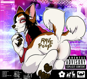 2_tails 4_toes album album_redraw anthro dirty_anus feces feces_in_ass feet fursuit_head looking_at_viewer looking_back male multi_tail parody paws solo tail toes morguepimp e621 ravepop_(russelbuck) russelbuck_(copyright) asylum_(morguepimp) canid canine canis domestic_dog husky mammal nordic_sled_dog spitz