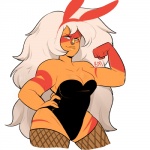 breasts cleavage clothed clothing female hair lips looking_at_viewer muscular muscular_female muscular_humanoid not_furry solo thick_thighs white_hair wide_hips yellow_eyes blushmallet cartoon_network steven_universe jasper_(steven_universe) alien alien_humanoid gem_(species) humanoid jasper_(gem_species) quartz_(gem_species) 1:1