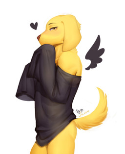 anthro blush bottomless butt clothed clothing femboy fur heart_symbol looking_at_viewer male simple_background solo text translucent translucent_clothing white_background yellow_body yellow_fur a09605950281 jason_xiaojie beastars jack_(beastars) bird_dog canid canine canis domestic_dog hunting_dog labrador mammal retriever 2019 artist_name digital_media_(artwork) hi_res