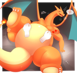 3_toes belly belly_rub big_belly big_tail claws featureless_crotch feet feral fire flaming_tail lying null on_back plantigrade slightly_chubby solo spread_legs spreading tail tapering_tail thick_tail toe_claws toes wide_crotch wings ai_only_dream mopemope mythology nintendo pokemon charizard dragon generation_1_pokemon mythological_creature mythological_scalie pokemon_(species) scalie