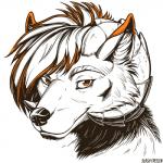 anthro horn orange_eyes solo slash_freezen canid canine canis mammal wolf 1:1 digital_media_(artwork) headshot_portrait icon portrait restricted_palette