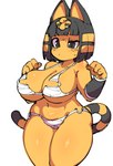 anthro armor bangs big_breasts bikini blue_ears blue_hair blue_markings bob_cut bodily_fluids bracers breasts clothing curvy_figure female fingers florida_bikini front_view fur hair markings navel simple_background solo striped_markings striped_tail stripes sweat swimwear tail tail_markings two-piece_swimsuit uraeus white_background yellow_body yellow_face yellow_fur yellow_inner_ear fukurou_ya animal_crossing nintendo ankha_(animal_crossing) domestic_cat felid feline felis mammal 2024 colored colored_sketch digital_drawing_(artwork) digital_media_(artwork) hi_res portrait sketch three-quarter_portrait