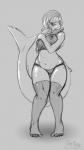 anthro bikini blush bra breasts clothed clothing curvy_figure female knock-kneed legwear lingerie navel nipples non-mammal_breasts open_mouth panties skimpy slightly_chubby solo stockings swimwear translucent translucent_clothing two-piece_swimsuit underwear voluptuous wide_hips oneobese fish marine shark 2013 monochrome sketch