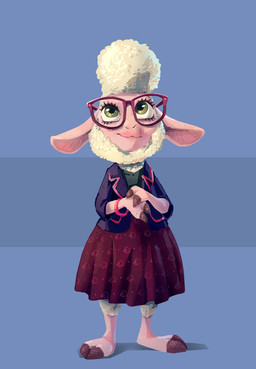 2_toes anthro barefoot big_eyes blazer bottomwear cat_smile clothing dress eyelashes eyewear feet female fingers floppy_ears fur glasses head_tuft hooved_fingers hooved_plantigrade hooved_toes hooves jewelry looking_up necklace pink_body pink_skin plantigrade simple_background skirt solo toes tuft wearing_glasses white_body white_fur wool_(fur) yellow_eyes ruffu disney zootopia dawn_bellwether bovid caprine mammal sheep digital_media_(artwork) digital_painting_(artwork) painting_(artwork)
