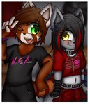 alternative_fashion anthro blush border countershading duo emo female male midriff navel text white_border young young_anthro dream_mirage axel_biersack kayla_kitsune ailurid canid canine canis fox hybrid mammal red_panda wolf hi_res story