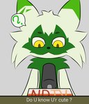 asking bite black_nose confusion duo electricity electronics eyebrows facial_markings facial_tuft fell_down female fur green_body green_eyebrows green_tail head_markings humor interview male male/female markings microphone pupils running_away simple_background slit_pupils tail text thought_bubble tuft tufted_fur wire yellow_eyes kyshan_(artist) bilibili nintendo pokemon yeliv_the_floragato domestic_cat felid feline felis floragato generation_9_pokemon humanoid mammal pokemon_(species) hi_res