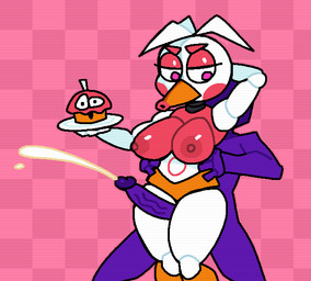 anthro areola beak beakstick big_breasts bodily_fluids breasts checkered checkered_background clothing cum duo ejaculation eyelashes eyeshadow female furgonomics genital_fluids genitals hand_behind_head head_feathers head_tuft lipstick machine makeup male male/female nipples orange_clothing orange_panties orange_underwear panties pattern_background penis pink_areola pink_background pink_eyes pink_eyeshadow pink_lipstick pink_nipples purple_body rosy_cheeks sex simple_background thick_thighs thigh_sex tuft underwear wide_hips crushtrap five_nights_at_freddy's freddy_fazbear's_pizzeria_simulator scottgames funtime_chica_(fnaf) william_afton_(fnaf) animatronic avian bird chicken galliform human mammal phasianid robot 2023 digital_media_(artwork)