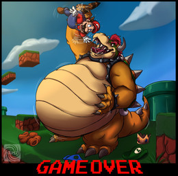 after_vore anthro anthro_pred belly belly_grab big_belly bloated blue_eyes bodily_fluids bracelet claws clothes_on_ground clothing cloud collar costume crown day drooling duo facial_hair footwear game_over game_over_screen gameplay_mechanics gloves grass hair hand_on_belly handwear hat headgear headwear horn huge_belly human_prey imminent_vore jewelry larger_anthro larger_male lifting_another male male_anthro male_human male_pred multiple_prey muscular muscular_anthro muscular_arms muscular_male mustache open_mouth outside overalls plant red_eyes red_hair saliva saliva_string scales scarf shake_lines sharp_teeth shell shoes size_difference smaller_human smaller_male spiked_collar spikes struggling tail tan_body tanuki_costume teeth text tongue tongue_out vore warp_pipe yellow_body ramzi mario_bros nintendo bowser mario tanooki_mario animal_humanoid dragon_koopa human humanoid koopa mammal mammal_humanoid procyonid procyonid_humanoid raccoon_humanoid reptile scalie turtle 2015 english_text hi_res