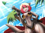 anthro beach bikini breasts clothed clothing female hair holding_object holding_weapon multicolored_hair palm_tree patreon_username pattern_clothing plant sea seaside solo swimwear tongue tongue_out toy toy_gun tree two-piece_swimsuit two_tone_hair water water_gun weapon xaenyth asteria_blackspot_(spyglass8) fish marine shark absurd_res hi_res