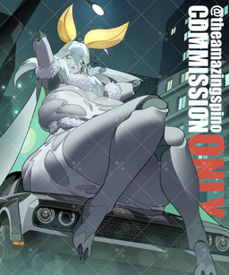 antennae_(anatomy) big_breasts black_claws breasts car city cityscape claws clothing curvy_figure exoskeleton female fluffy green_body green_eyes green_hair green_skin grey_body grey_skin hair huge_breasts light lips long_hair looking_at_viewer looking_down looking_down_at_viewer night raised_arms solo sparkles street_lamp text thick_thighs torn_clothing vehicle voluptuous wide_hips yellow_antennae theamazingspino_(artist) arthropod humanoid insect lepidopteran moth hi_res lighting watermark