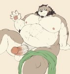 anthro balls belly big_belly erection genitals kemono male moobs nipples overweight overweight_male penis sitting solo thick_penis towel vein veiny_penis momo_92698 tamacolle yamato_(tamacolle) canid canine canis mammal wolf 2023 hi_res