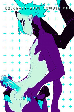 4_arms 4_eyes balls biped black_sclera blue_hair blue_penis claws exoskeleton genitals glowing hair horn looking_at_viewer male multi_arm multi_eye multi_limb multicolored_body neon noseless nude pattern_background penis simple_background solo spider_legs white_eyes galactic-rush teo_(galactic-rush) arachnid arthropod demon humanoid spider hi_res
