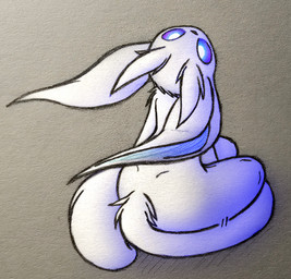ambiguous_gender butt fluffy fur long_ears long_tail looking_at_viewer pretty_eyes raised_head sitting solo tail tuft white_body white_fur del_(artist) microsoft ori_(series) xbox_game_studios ori_(ori) guardian_spirit hi_res