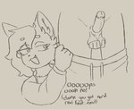 animal_genitalia anthro assisted_exposure ball_grab balls big_balls bottomwear clothing degradation duo erection genitals half-closed_eyes holding_balls male male/male narrowed_eyes pants pantsing sheath simple_background smug sweatpants taunting undressing yewsername yew_(yewsername) canid canine fox mammal digital_drawing_(artwork) digital_media_(artwork) sketch