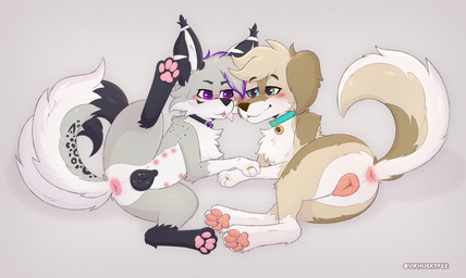 6_nipples anatomically_correct anatomically_correct_genitalia anatomically_correct_vulva animal_genitalia animal_vulva anus blep blush canine_genitalia canine_vulva collar collar_only digitigrade duo female female/female feral fur genitals heterochromia multi_nipple nipples nude pawpads paws ring simple_background tail tongue tongue_out vulva vikhuskffee gracie_(vixeyhuskybutt) bird_dog canid canine canis domestic_dog fennec_fox fox golden_retriever hunting_dog husky hybrid mammal nordic_sled_dog retriever spitz true_fox hi_res