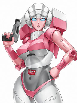 blue_eyes camel_toe curvy_figure female gun hand_on_hip handgun holding_gun holding_handgun holding_object holding_pistol holding_ranged_weapon holding_weapon machine metallic_body not_furry pink_body pistol ranged_weapon simple_background smile solo weapon white_background skylock hasbro takara_tomy transformers arcee cybertronian humanoid robot robot_humanoid 2022 3:4 hi_res