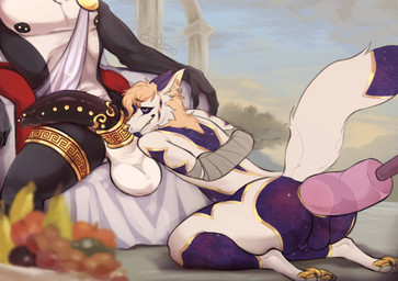 accessory anal anal_penetration anthro anthro_penetrated anus balls barbell_piercing big_penis black_body black_fur black_sclera blonde_hair bound cock_ring erection frenum_ladder frenum_piercing fucking_machine fur genital_piercing genitals gold_cock_ring gold_legband golden_markings hair half-closed_eyes hands_tied huge_penis humanoid_genitalia humanoid_penis jewelry ladder_piercing looking_pleasured machine male male/male male_penetrated multicolored_body multicolored_fur narrowed_eyes nipple_barbell nipple_piercing nipples pawpads paws penetration penis penis_accessory penis_jewelry penis_piercing perineum piercing prince_albert_piercing purple_body purple_fur roman royalty sash smile two_tone_body two_tone_fur white_body white_fur yellow_pawpads droskimo philomaeus canid canine fox mammal murid murine rat rodent animated