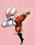 anthro big_breasts breasts erect_nipples female genitals kick muscular muscular_anthro muscular_thighs nipple_outline nipples open_mouth pokemorph pussy solo leptail nintendo pokemon cinderace generation_8_pokemon humanoid lagomorph leporid mammal pokemon_(species) 2022 digital_media_(artwork) hi_res