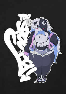 alternative_fashion anthro big_breasts biped breasts cleavage clothed clothing female footwear fur-trimmed_jacket fur_trim_(clothing) graffiti hair hair_over_eye hoodie huge_breasts long_hair one_eye_obstructed overweight overweight_anthro overweight_female pupils scene_(fashion) scene_haircut shirt shoes simple_background slit_pupils solo streetwear tattoo text text_on_clothing text_on_shirt text_on_topwear thick_thighs topwear wide_hips y2k_(fashion) y2k_(graphic_design) smokyjai luna_paws bear ghost giant_panda mammal spirit english_text