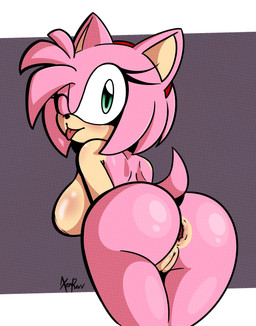 accessory anthro anus areola big_breasts big_butt black_nose blush breasts butt eyelashes female fur gaping gaping_anus genitals green_eyes hair hair_accessory hairband head_tuft looking_at_viewer looking_back looking_back_at_viewer nude one_eye_closed pink_areola pink_body pink_fur pink_hair purple_background short_hair simple_background solo tan_body tan_fur thick_thighs tongue tongue_out tuft vulva white_background wide_hips wink winking_at_viewer xenrevv sega sonic_the_hedgehog_(series) amy_rose eulipotyphlan hedgehog mammal hi_res