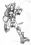 anthro chest_tuft female fur inline_skates roller_skates skating solo tail tuft jesonite annie_(jeso) canid canine canis domestic_dog husky mammal nordic_sled_dog spitz graphite_(artwork) greyscale monochrome sketch traditional_media_(artwork)