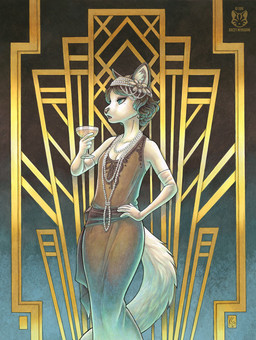 alcohol alternative_fashion anthro armwear art_deco beverage black_hair blue_eyes breasts champagne cleavage clothed clothing dress elbow_gloves female flapper fur gem glass gloves hair hand_on_hip handwear headdress holding_glass holding_object inner_ear_fluff jewelry necklace open_mouth pattern_background pearl_(gem) sash short_hair simple_background small_breasts solo tuft white_body white_fur kacey domestic_cat felid feline felis mammal 2016 restricted_palette