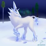 ambiguous_gender aurora_(phenomenon) cold eyeless feral footprint frozen ice mane night outside plant sky snow solo tree tundra white_body the_frosty_chemist nintendo pokemon equid equine generation_8_pokemon glastrier legendary_pokemon mammal pokemon_(species) 1:1 absurd_res hi_res