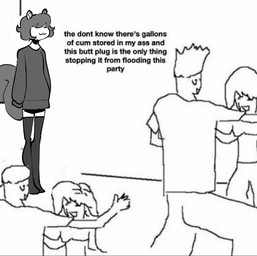 clothed clothing dancing dialogue female group hair hair_over_eyes long_sleeve_shirt male simple_background standing tail text wavy_mouth peculiart they_don't_know background_character stacy_(peculiart) human humanoid mammal rodent sciurid tree_squirrel 2021 black_and_white english_text hi_res meme monochrome