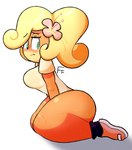 accessory anthro blonde_hair blush bottomless clothed clothing embarrassed female flower flower_in_hair frown hair hair_accessory kneeling plant solo thick_thighs flashfigure activision crash_bandicoot_(series) coco_bandicoot bandicoot mammal marsupial hi_res