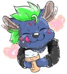 anthro blue_body blue_fur chibi cone dessert flapping_ears food fur green_hair hair ice_cream licking male mohawk solo tongue tongue_out manzanaringopai lifewonders tokyo_afterschool_summoners nyarlathotep_(tas) hyena mammal striped_hyena 2018