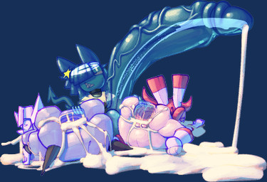 abdominal_bulge after_sex anthro anus balls big_balls big_penis blue_balls blue_body blue_hair blue_penis bodily_fluids clothing cum cum_from_ass cum_from_mouth cum_in_ass cum_in_mouth cum_inflation cum_inside cum_pool cum_vomit dipstick_ears ear_markings erection excessive_cum excessive_genital_fluids female female_anthro female_penetrated furgonomics gaping gaping_anus genital_fluids genitals gloves group group_sex hair handwear huge_balls huge_penis hyper hyper_balls hyper_genitalia hyper_penis inflation legwear male male/female male_penetrating male_penetrating_female markings multicolored_ears penetration penis pink_hair red_hair scarf sex shirt simple_background thigh_highs threesome topwear translucent translucent_body translucent_penis transparent_background trio vein veiny_penis white_clothing white_shirt white_topwear bitwily kai_(bitwily) demon felid feline ghost humanoid hybrid mammal spirit 2025 aliasing alpha_channel digital_media_(artwork) dithering