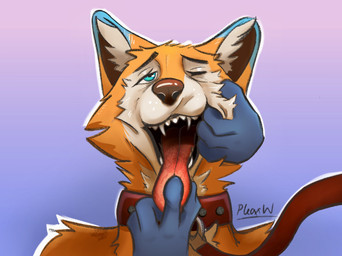 anthro collar disembodied_hand duo female ghost_hand leash leash_pull male male/female male/male mouth_grab open_mouth smile smiling_at_viewer tongue tongue_out pleaxwolf pleax canid canine canis mammal wolf hi_res