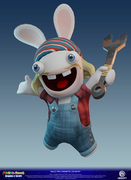 anthro blonde_facial_hair blonde_hair blonde_mustache blue_background blue_clothing blue_eyes blue_headkerchief blue_kerchief blue_overalls buckteeth button_(fastener) clothed clothed_anthro clothed_male clothing copyright_symbol facial_hair frown fully_clothed fully_clothed_anthro fully_clothed_male fur gradient_background hair hand_pawpads headgear headkerchief headwear holding_object holding_tool holding_wrench kerchief left-handed light logo long_ears male male_anthro medium_hair mitten_hands multicolored_body mustache no_eyebrows noseless open_mouth open_smile overalls pattern_clothing pattern_shirt pattern_topwear pawpads plaid plaid_clothing plaid_shirt plaid_topwear red_clothing red_shirt red_tongue red_topwear shirt short_legs simple_background smile solo standing symbol tan_body tan_inner_ear tan_pawpads tan_skin teeth text title tongue tools topwear two_tone_body white_body white_fur wrench year paolo_miki_cagnetta mario_plus_rabbids_sparks_of_hope nintendo raving_rabbids rayman_(series) ubisoft lagomorph mammal rabbid 2023 3d_(artwork) adobe_photoshop_(artwork) artist_name autodesk_maya_(artwork) blender_(artwork) colored crossover digital_media_(artwork) english_description english_text full-length_portrait hi_res lighting official_art portrait shaded substance_painter_(artwork) zbrush_(artwork)