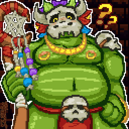 accessory animal_skull anthro beaded_jewelry beads belly blush blushing_at_viewer bone bone_mask bottomwear brick brick_background bulge clothed clothing confusion feather_in_hair glowing glowing_eyes gold_(metal) gold_jewelry green_body green_skin hair hair_accessory hand_on_hip jewelry loincloth loincloth_only looking_at_viewer looking_down looking_down_at_viewer loose_feather male mask moobs musclegut muscular nipple_piercing nipples overweight piercing question_mark ring_piercing skull skull_accessory skull_mask slightly_chubby slightly_chubby_male solo staff topless double_aye_batteries stray_moth terraria witch_doctor_(terraria) lihzahrd lizard reptile scalie 1:1 digital_media_(artwork) pixel_(artwork) signature